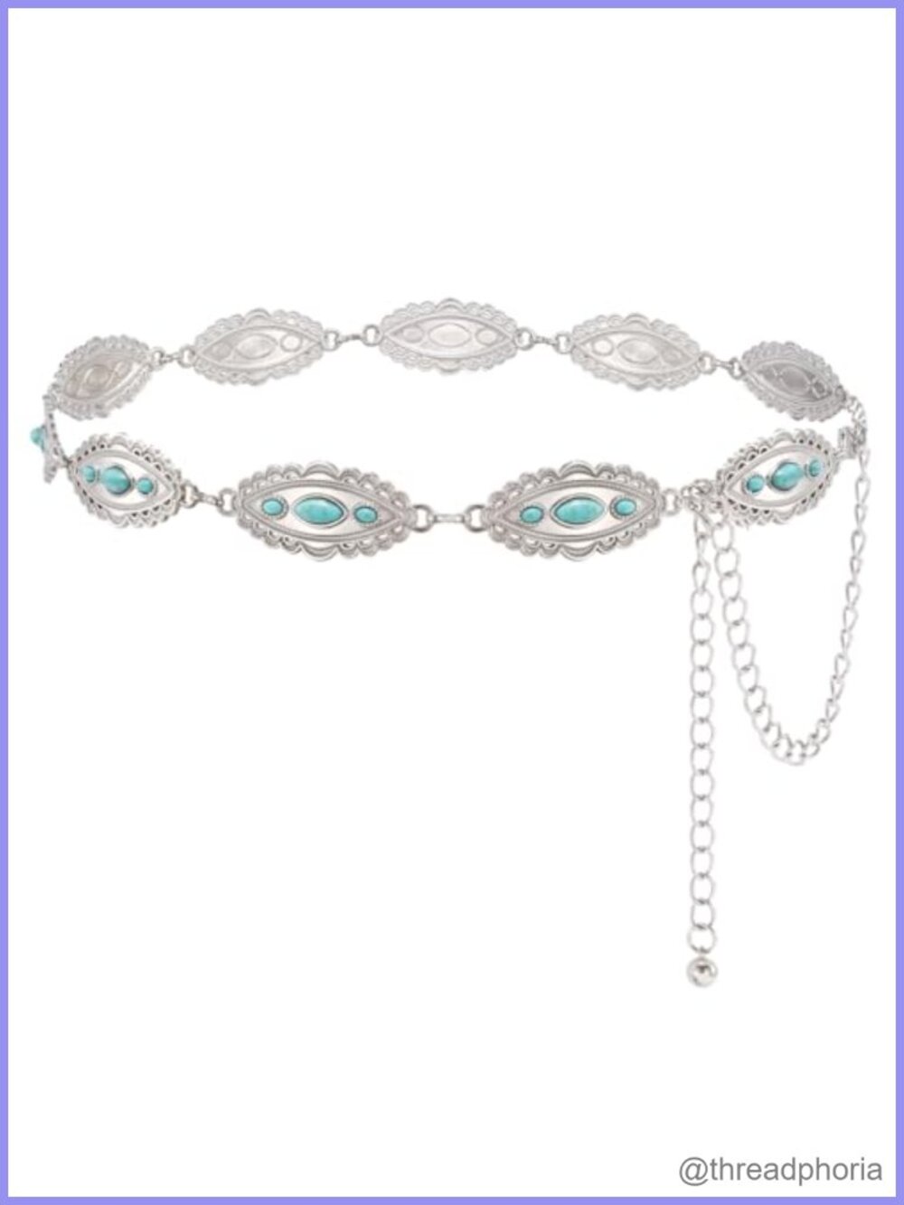 Western Concho Chain Belt Rhinestone Turquoise Adjustable Lobster Clasp